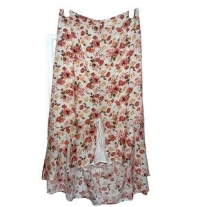 Abercrombie & Fitch Women's Floral Hi Low Midi Skirt size XL Button Front Ruffle